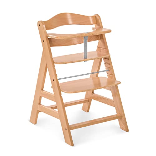 Hauck Alpha Plus, Trona Evolutiva Madera, con Estructura Antivuelco, Incluye Arnés de Seguridad de 5 Puntos, Tronas de Bebe, Regulable, Soporta hasta 90 kg, Marrón Natural, 1 Unidad (Paquete de 1)